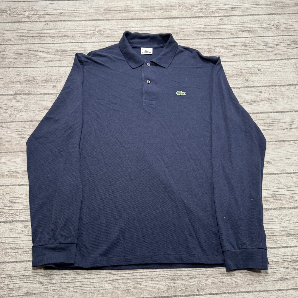 Lacoste Polo Shirt Men's 5 Navy Blue Long Sleeve Cotton Pique Classic Activewear